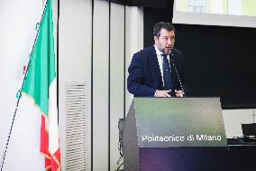 Matteo Salvini Attends Le Concessioni Di Infrastrutture E Di Servizi Di Trasporto  Conference In Milan