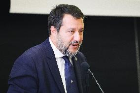 Matteo Salvini Attends Le Concessioni Di Infrastrutture E Di Servizi Di Trasporto  Conference In Milan