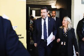 Matteo Salvini Attends Le Concessioni Di Infrastrutture E Di Servizi Di Trasporto  Conference In Milan