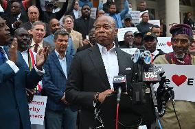 Rally With Mayor Of New York City Eric Adams At City Hall In Manhattan New York