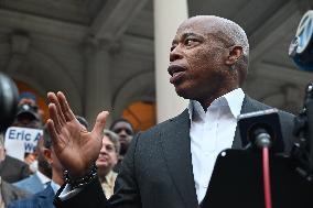 Rally With Mayor Of New York City Eric Adams At City Hall In Manhattan New York