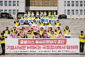 Press Conference Urging The Halt Of Secretive Sale Of Homeplus