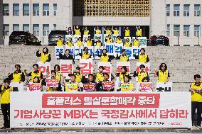 Press Conference Urging The Halt Of Secretive Sale Of Homeplus