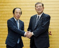 New Japan PM Ishiba, BOJ chief Ueda meet