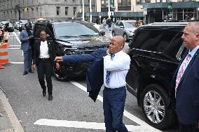 Mayor Of New York City Eric Adams Arrives At Thurgood Marshall United States Courthouse In Manhattan New York