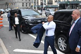 Mayor Of New York City Eric Adams Arrives At Thurgood Marshall United States Courthouse In Manhattan New York