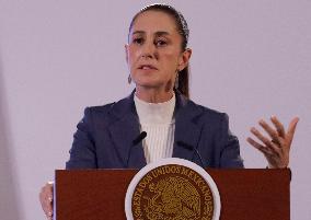 Claudia Sheinbaum, President Of Mexico, Holds Her First Morning Conference At The National Palace In Mexico City