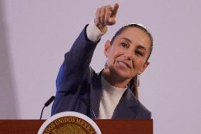 Claudia Sheinbaum, President Of Mexico, Holds Her First Morning Conference At The National Palace In Mexico City