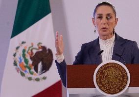 Claudia Sheinbaum, President Of Mexico, Holds Her First Morning Conference At The National Palace In Mexico City