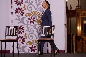 Claudia Sheinbaum, President Of Mexico, Holds Her First Morning Conference At The National Palace In Mexico City