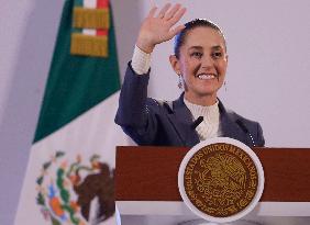 Claudia Sheinbaum, President Of Mexico, Holds Her First Morning Conference At The National Palace In Mexico City