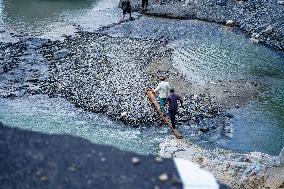 Kulekhani River Flood Damages Dakshinkali-Sisneri Road In Makwanpur, Nepal.