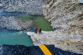 Kulekhani River Flood Damages Dakshinkali-Sisneri Road In Makwanpur, Nepal.