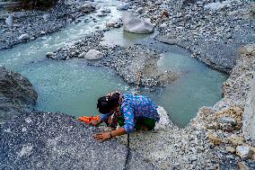 Kulekhani River Flood Damages Dakshinkali-Sisneri Road In Makwanpur, Nepal.