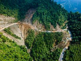 The Aerial View Shows The Flood-affected Sisneri Region Of Makwanpur, Nepal.