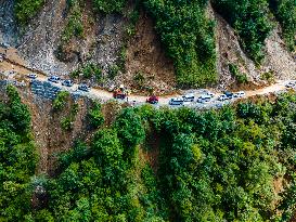 The Aerial View Shows The Flood-affected Sisneri Region Of Makwanpur, Nepal.