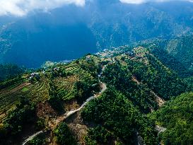 The Aerial View Shows The Flood-affected Sisneri Region Of Makwanpur, Nepal.