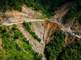 The Aerial View Shows The Flood-affected Sisneri Region Of Makwanpur, Nepal.