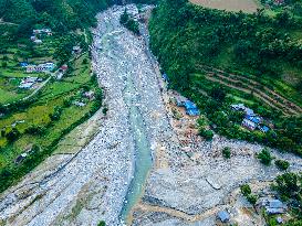 The Aerial View Shows The Flood-affected Sisneri Region Of Makwanpur, Nepal.