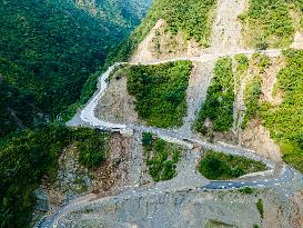 The Aerial View Shows The Flood-affected Sisneri Region Of Makwanpur, Nepal.