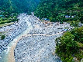 The Aerial View Shows The Flood-affected Sisneri Region Of Makwanpur, Nepal.