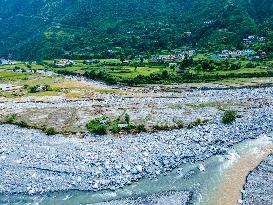 The Aerial View Shows The Flood-affected Sisneri Region Of Makwanpur, Nepal.