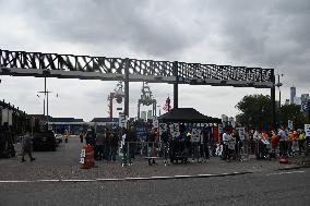 Longshoremen Demonstrate Outside Of Red Hook Terminal In Brooklyn New York As Port Strike Goes Into Day Two