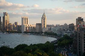 The Bund Crowded With People in Shanghai