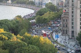 The Bund Crowded With People in Shanghai