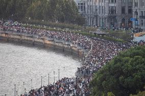 The Bund Crowded With People in Shanghai