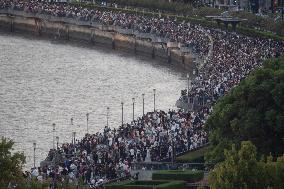 The Bund Crowded With People in Shanghai