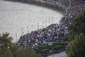 The Bund Crowded With People in Shanghai