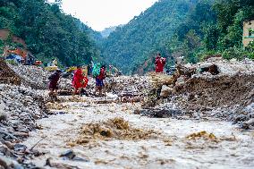 Salamdo River Flooding Damaged Homes In Patikharka Of Kavrepalanchok District, Nepal.