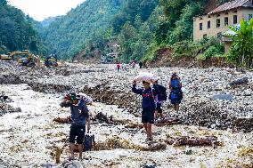 Salamdo River Flooding Damaged Homes In Patikharka Of Kavrepalanchok District, Nepal.