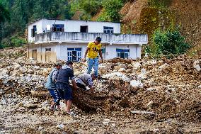 Salamdo River Flooding Damaged Homes In Patikharka Of Kavrepalanchok District, Nepal.