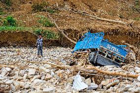 Salamdo River Flooding Damaged Homes In Patikharka Of Kavrepalanchok District, Nepal.