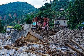 Salamdo River Flooding Damaged Homes In Patikharka Of Kavrepalanchok District, Nepal.