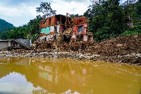 Salamdo River Flooding Damaged Homes In Patikharka Of Kavrepalanchok District, Nepal.