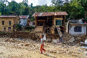 Salamdo River Flooding Damaged Homes In Patikharka Of Kavrepalanchok District, Nepal.