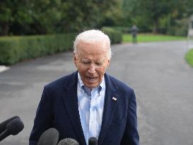 President Biden Takes Questions From The Press About Israel And Iran As He Boards Marine One.