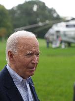 President Biden Takes Questions From The Press About Israel And Iran As He Boards Marine One.