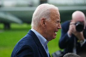 President Biden Takes Questions From The Press About Israel And Iran As He Boards Marine One.