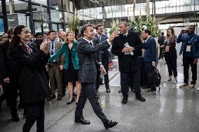 Emmanuel Macron inaugurates FrancoTech trade fair at Station F - Paris