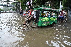 Waterlogged Streets Caused Heavy Rainfall In Dhaka, Bangladesh