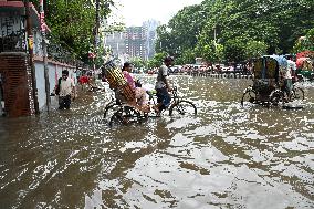 Waterlogged Streets Caused Heavy Rainfall In Dhaka, Bangladesh