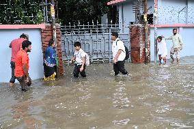 Waterlogged Streets Caused Heavy Rainfall In Dhaka, Bangladesh