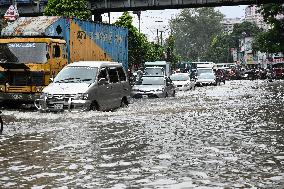 Waterlogged Streets Caused Heavy Rainfall In Dhaka, Bangladesh