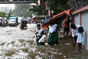 Waterlogged Streets Caused Heavy Rainfall In Dhaka, Bangladesh