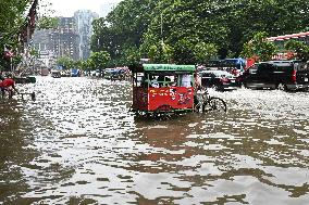 Waterlogged Streets Caused Heavy Rainfall In Dhaka, Bangladesh