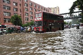 Waterlogged Streets Caused Heavy Rainfall In Dhaka, Bangladesh